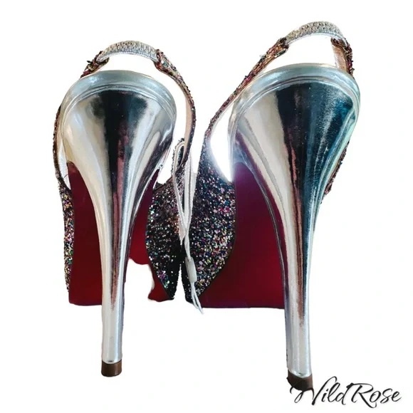 CHRISTIAN LOUBOUTIN Sparkle Confetti Glitter Prive Slingback Pump Sandals SZ 36
